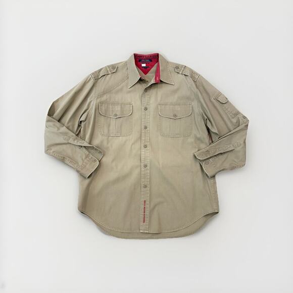 RARE Tommy Hilfiger Outdoor Shirt Mens Size XL Safari Khaki Button Up Utility - Picture 1 of 12